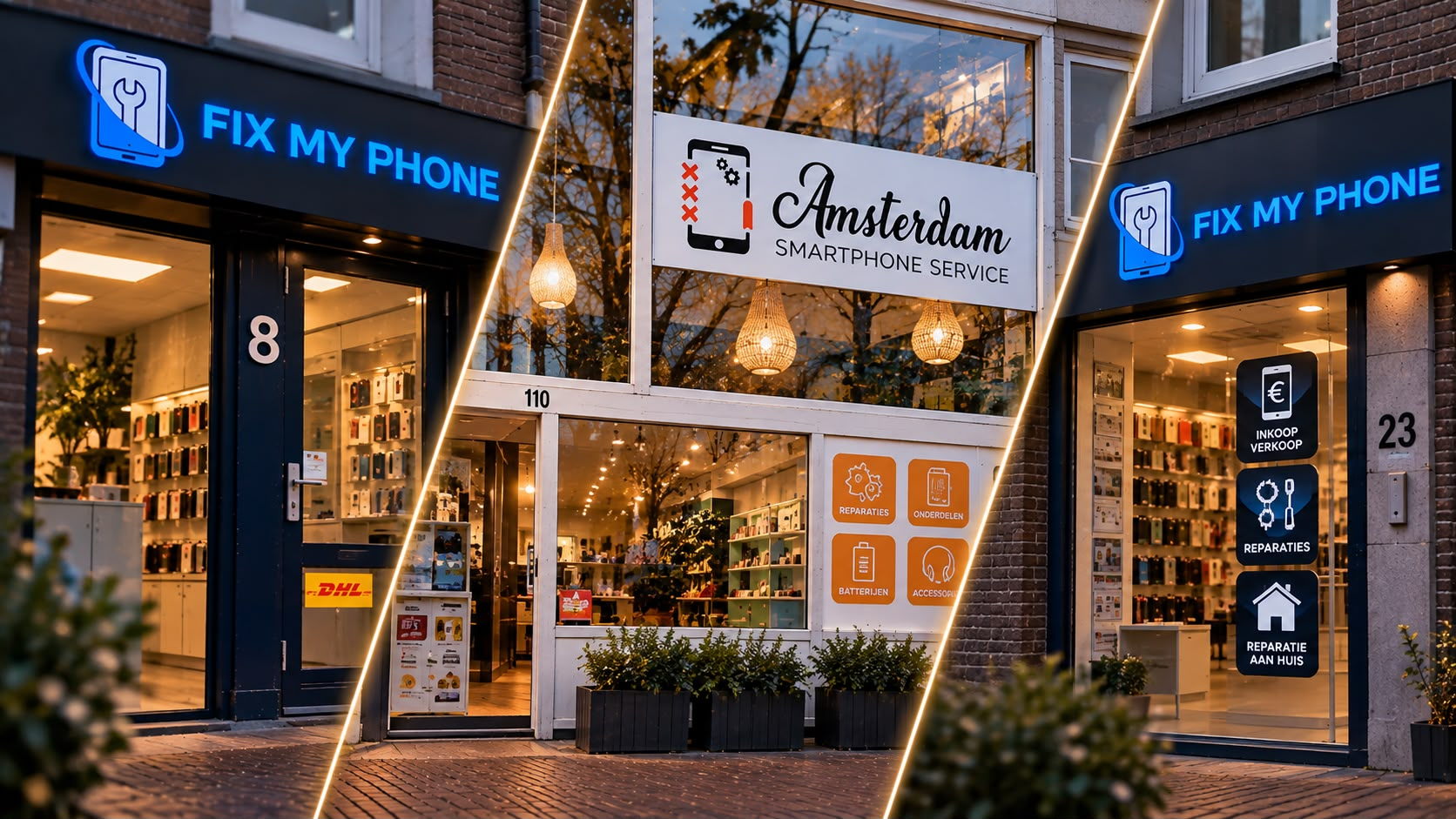 Fotocollage van onze drie vestigingen
